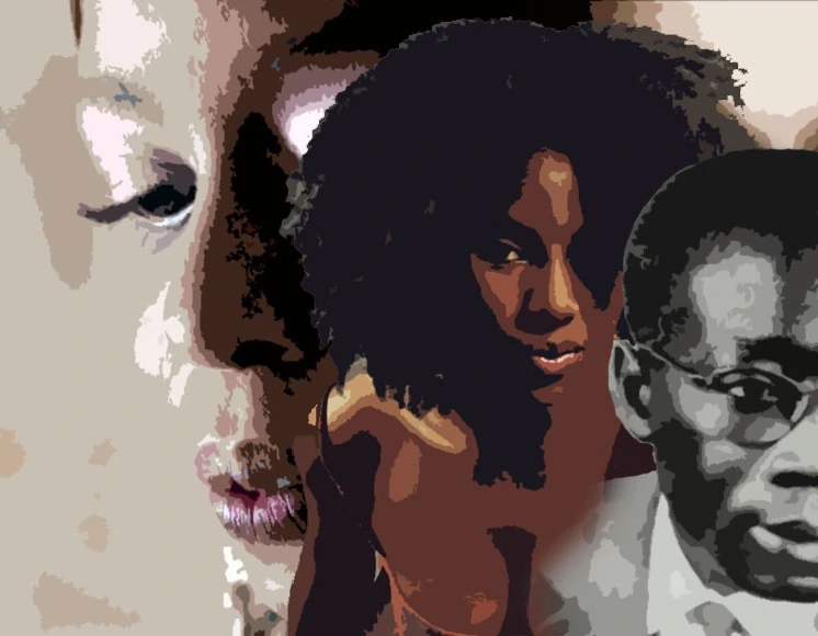 Composition artistique de plusieurs visages, associée à Grand-mère et mère.