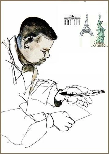 Dessin d’un voyageur entre plusieurs repères.
